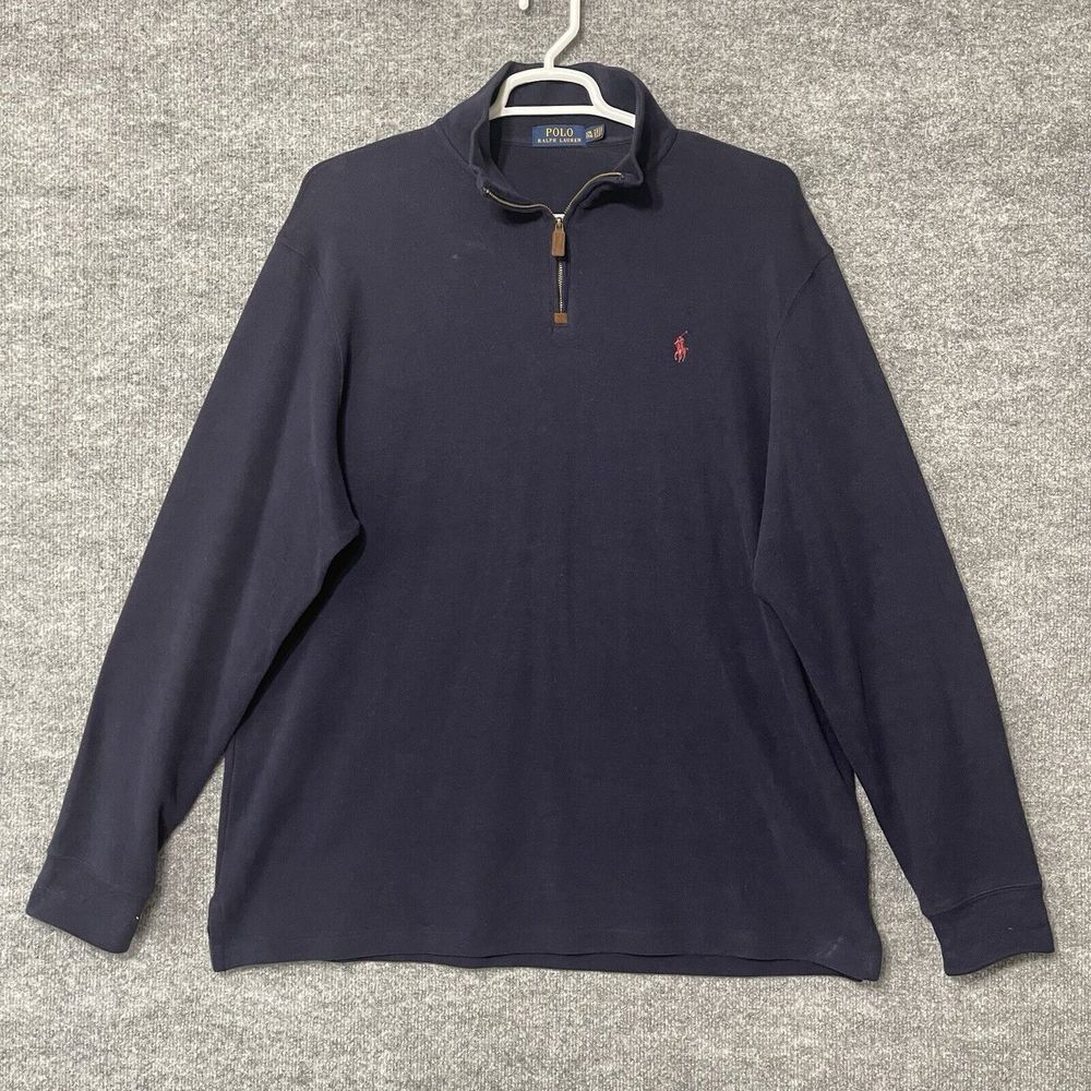 Polo Ralph Lauren Sweater Jacket Mens XXL Navy Blue Full Zip Mock Neck